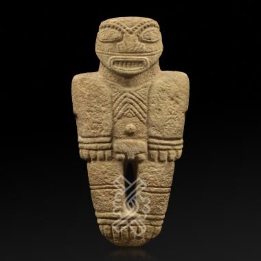 PERSONNAGE DEBOUT PORTANT UN MASQUE DE JAGUAR - DIQUIS - Costa Rica - Art precolombien de la Galerie Mermoz